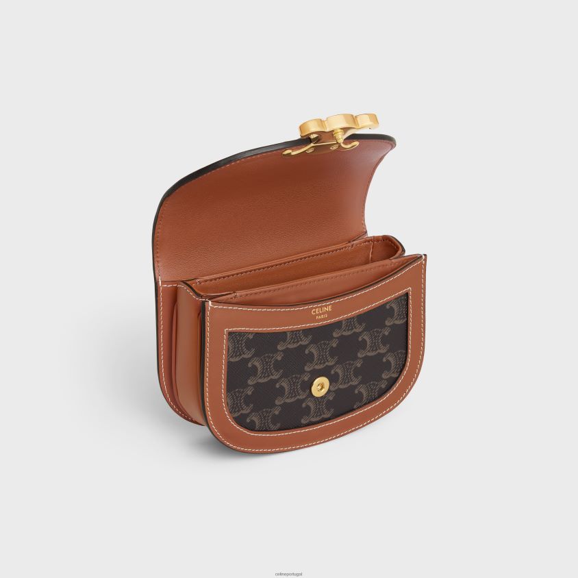 mulheres acessórios CELINE mini besace clea em lona triomphe e couro de bezerro bronzeado T204R324