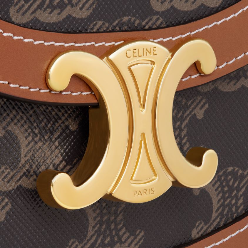 mulheres acessórios CELINE mini besace clea em lona triomphe e couro de bezerro bronzeado T204R324