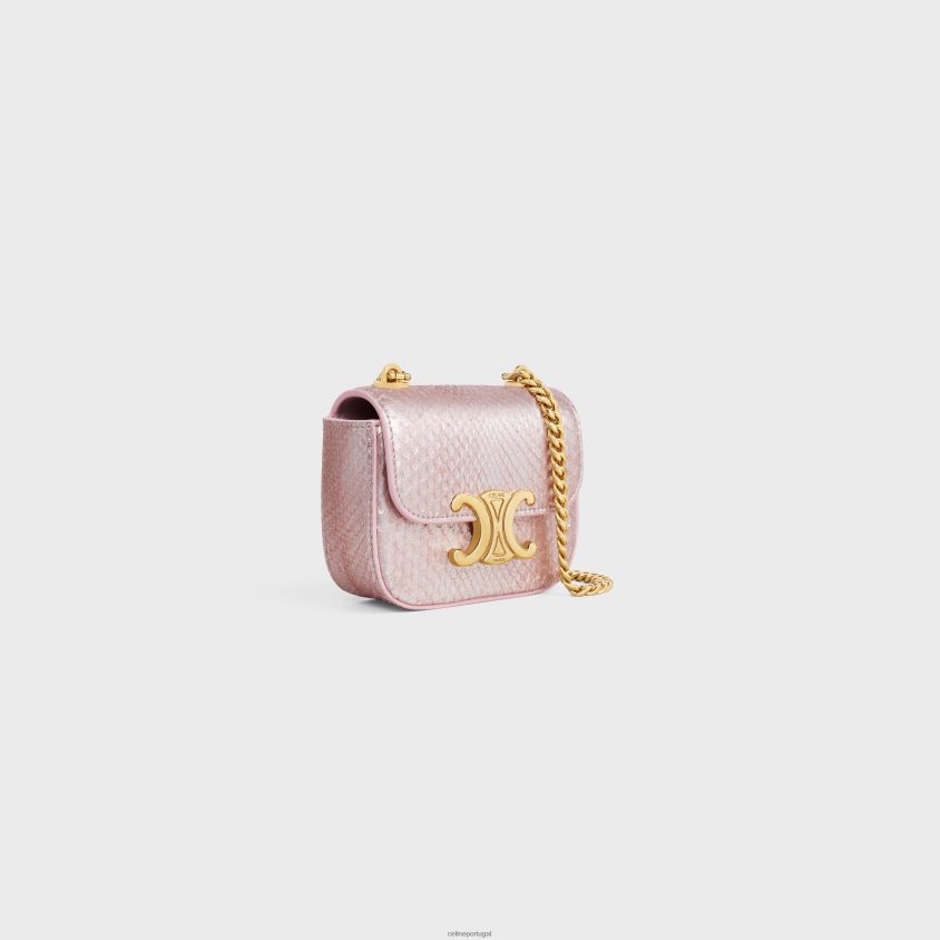 mulheres acessórios CELINE mini chain claude em python perolado luz rosa T204R309