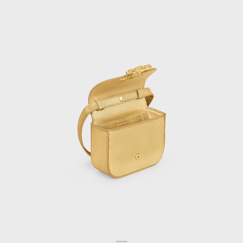 mulheres acessórios CELINE mini claude em lagarto laminado ouro T204R374