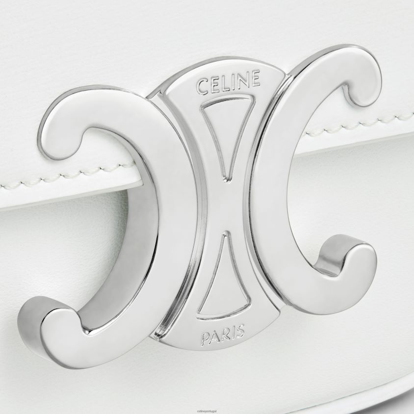 mulheres acessórios CELINE mini corrente Claude em couro de bezerro brilhante branco de branco T204R310