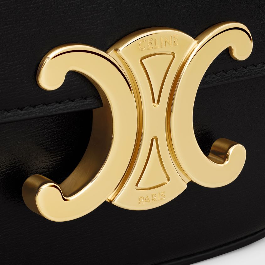 mulheres acessórios CELINE mini corrente Claude em couro de bezerro brilhante preto T204R332