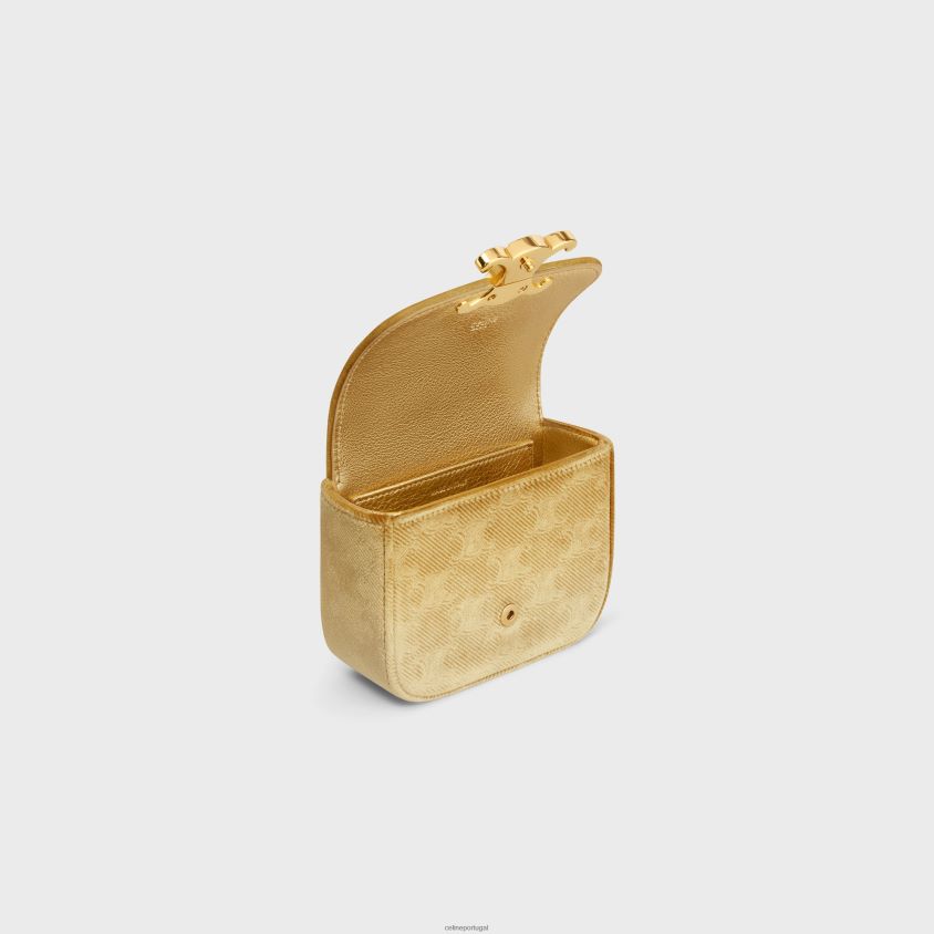 mulheres acessórios CELINE mini corrente Claude em veludo com triomphe por toda parte ouro T204R362