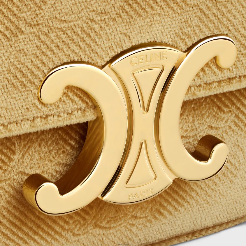 mulheres acessórios CELINE mini corrente Claude em veludo com triomphe por toda parte ouro T204R362