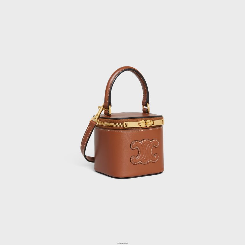 mulheres acessórios CELINE mini estojo de vaidade em couro triomphe em couro de bezerro liso bronzeado T204R342