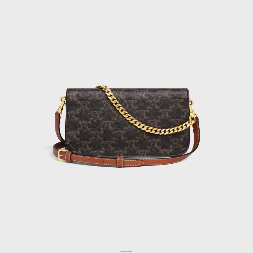 mulheres acessórios CELINE multipochette em tela triomphe e couro de bezerro bronzeado T204R319