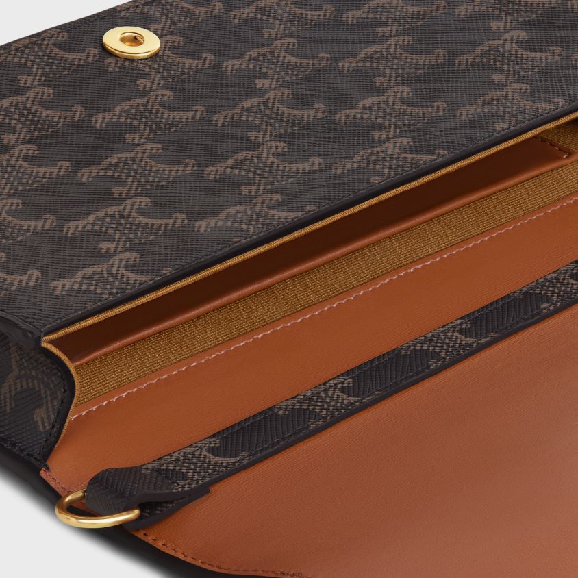 mulheres acessórios CELINE multipochette em tela triomphe e couro de bezerro bronzeado T204R319