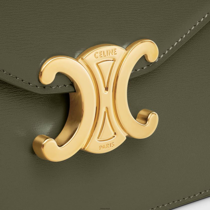 mulheres acessórios CELINE carteira com corrente margo em couro de bezerro brilhante azeitona escura T204R307
