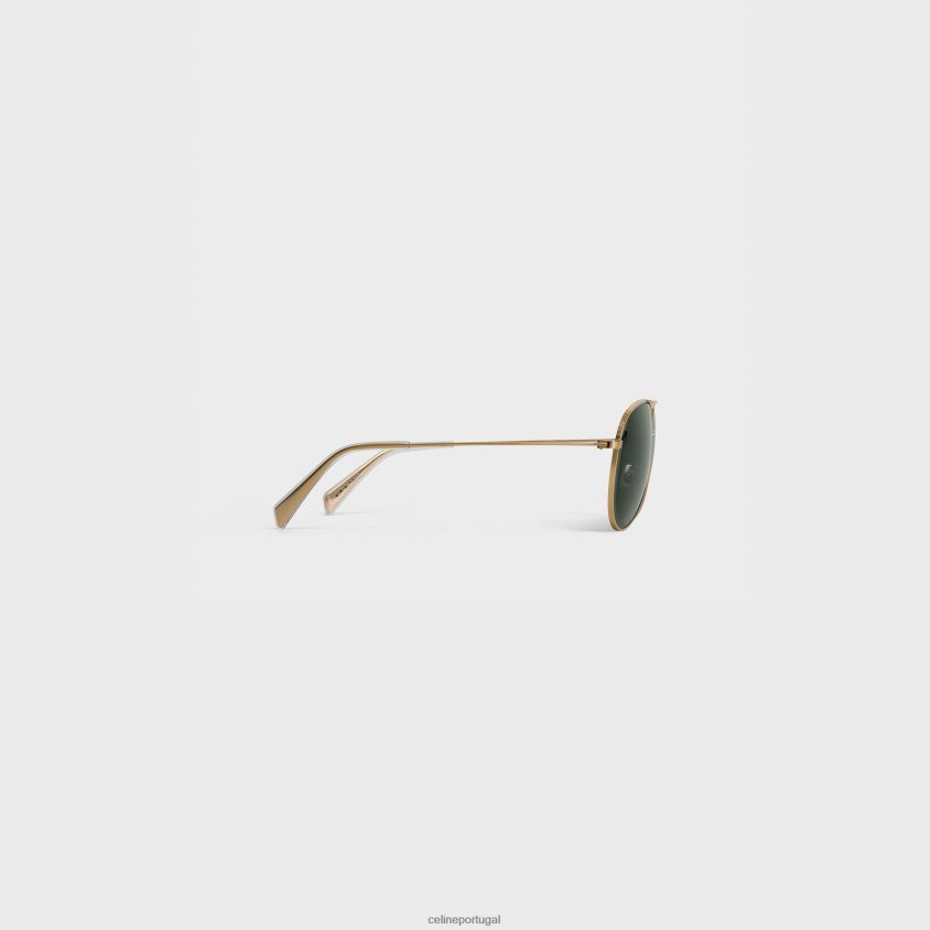 mulheres acessórios CELINE armação de metal 02 óculos de sol em metal com lentes de vidro mineral ouro/verde T204R1124