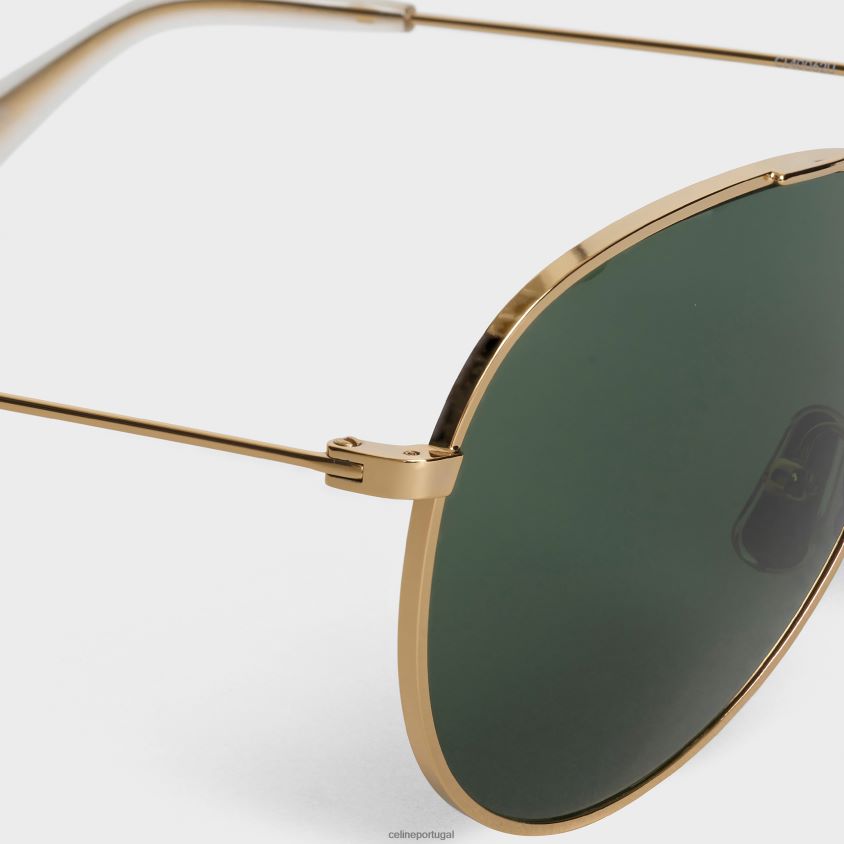 mulheres acessórios CELINE armação de metal 02 óculos de sol em metal com lentes de vidro mineral ouro/verde T204R1124