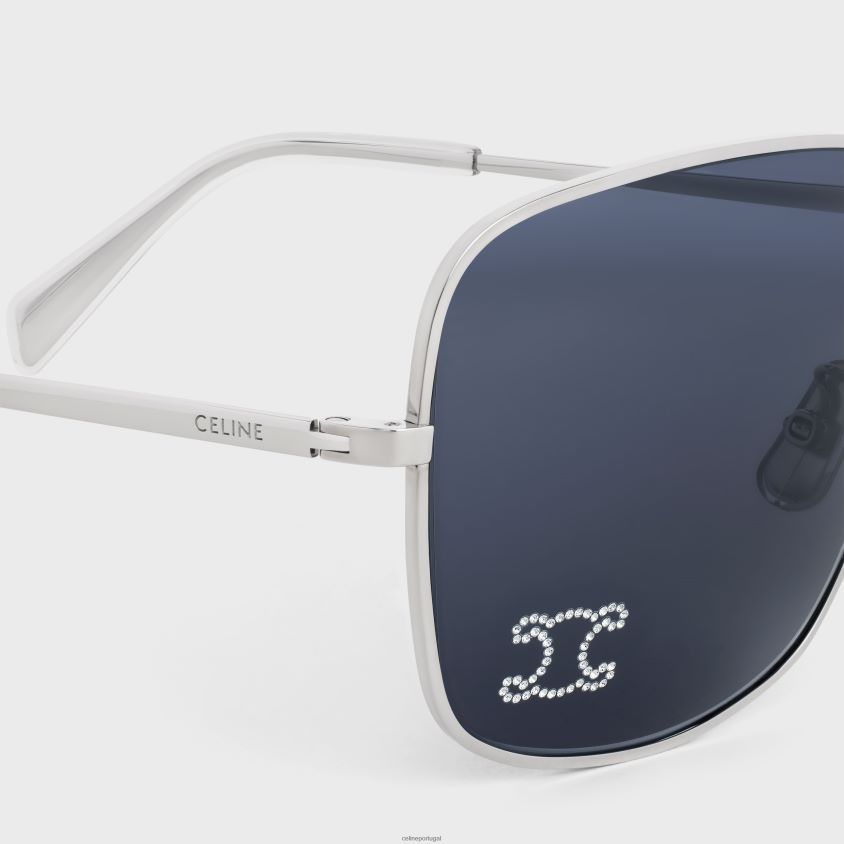 mulheres acessórios CELINE óculos de sol triomphe strass 01 em metal com cristais cinza prateado T204R1121