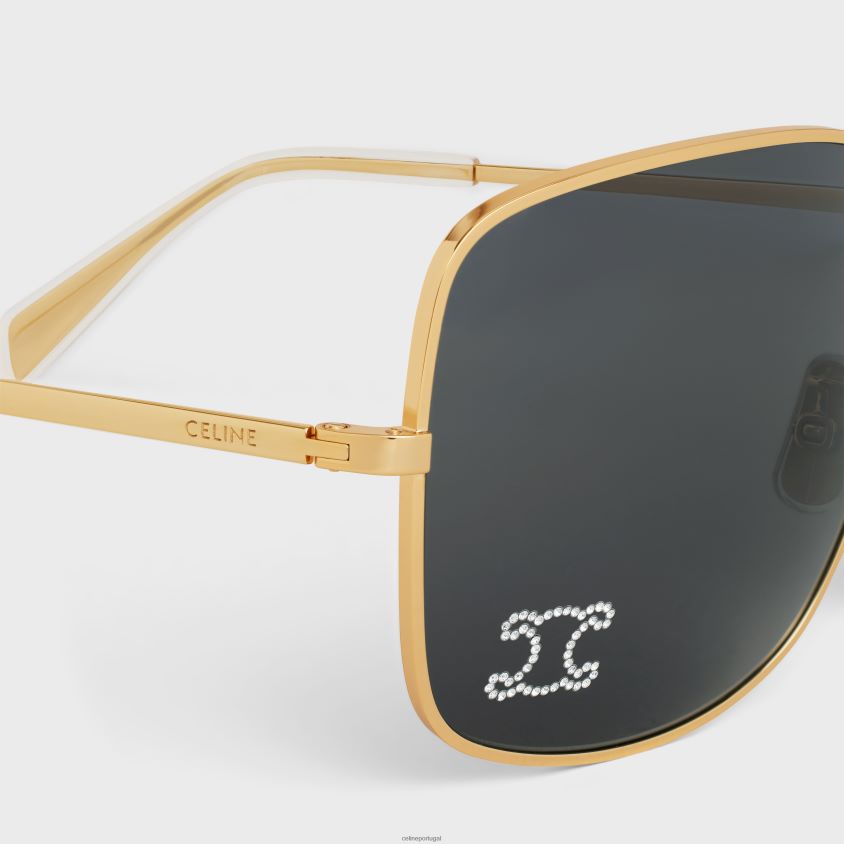 mulheres acessórios CELINE óculos de sol triomphe strass 01 em metal com cristais ouro/fumaça T204R1120
