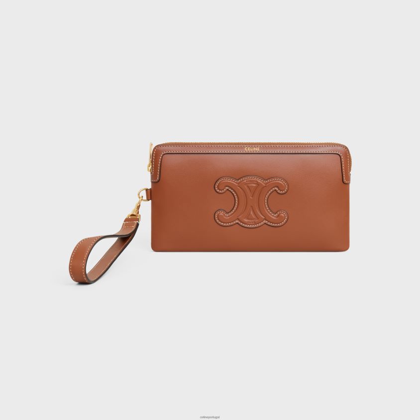 mulheres acessórios CELINE bolsa longa com alça em couro de bezerro liso bronzeado T204R435