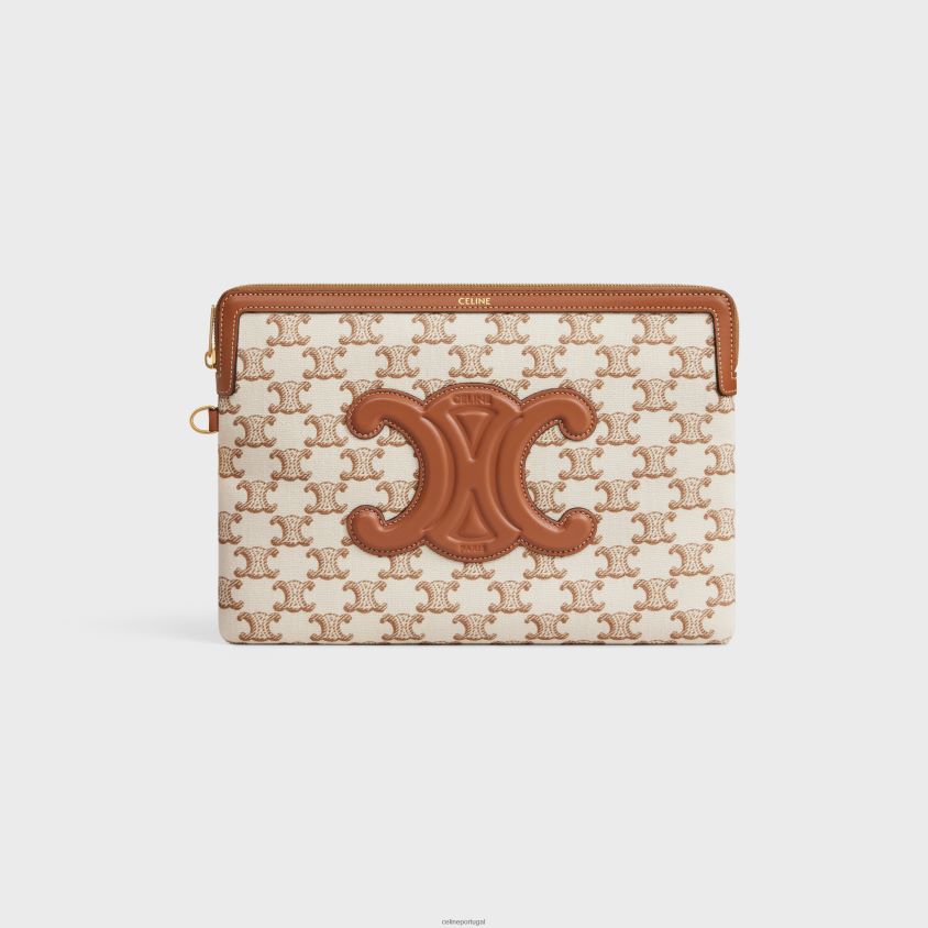 mulheres acessórios CELINE bolsa pequena com alça exclusiva em tecido com estampa triomphe e couro de bezerro branco T204R434