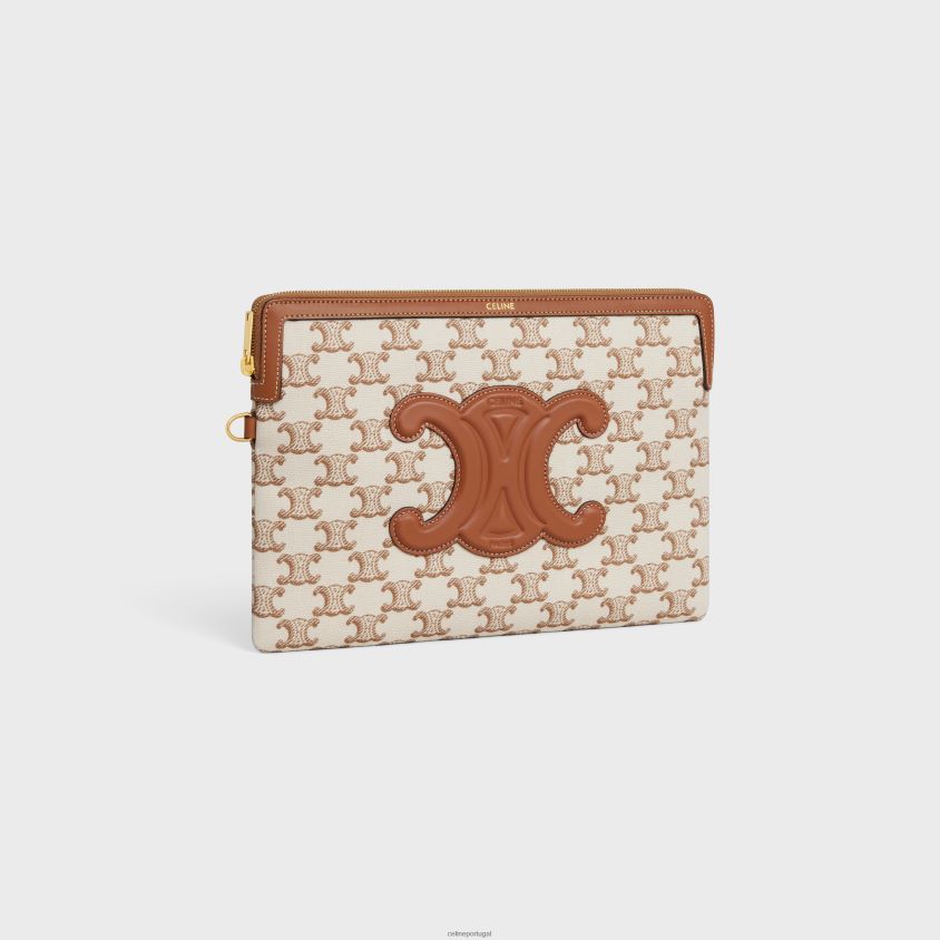 mulheres acessórios CELINE bolsa pequena com alça exclusiva em tecido com estampa triomphe e couro de bezerro branco T204R434