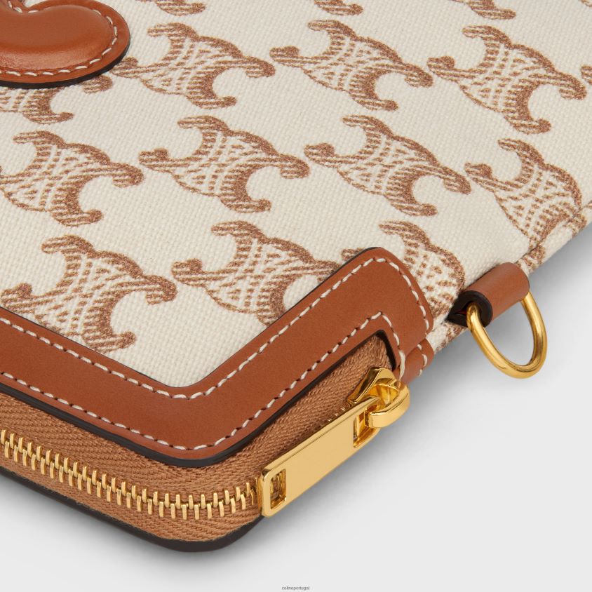 mulheres acessórios CELINE bolsa pequena com alça exclusiva em tecido com estampa triomphe e couro de bezerro branco T204R434