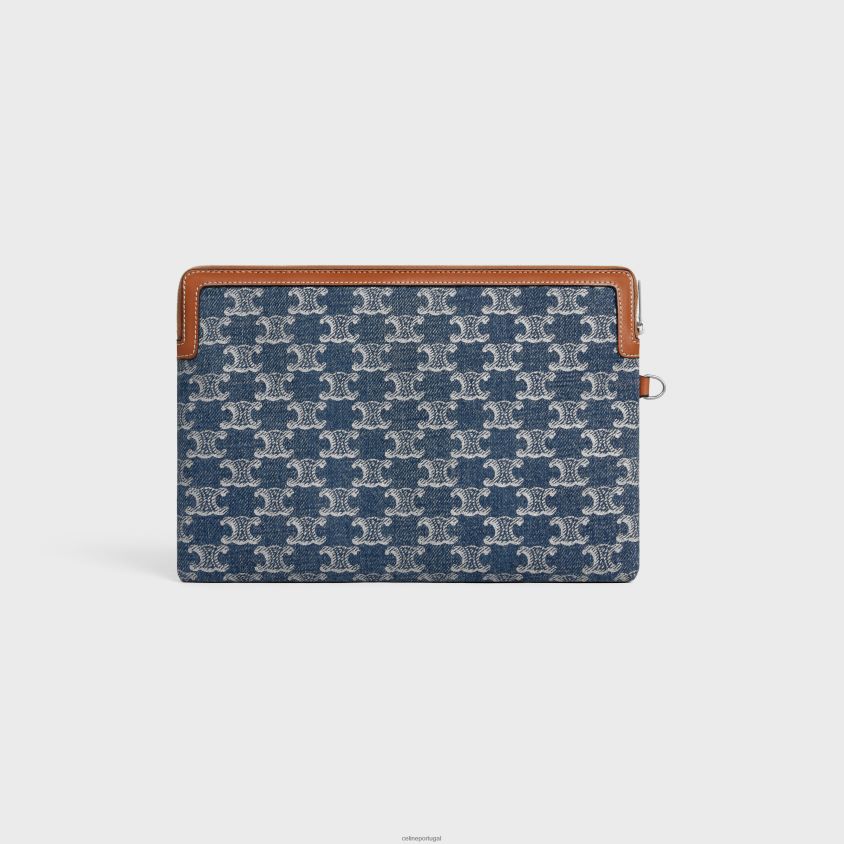 mulheres acessórios CELINE bolsa pequena com assinatura de alça em jeans com triomphe em toda parte jeans/prata T204R433