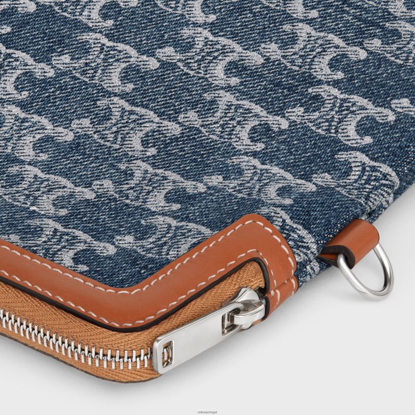 mulheres acessórios CELINE bolsa pequena com assinatura de alça em jeans com triomphe em toda parte jeans/prata T204R433