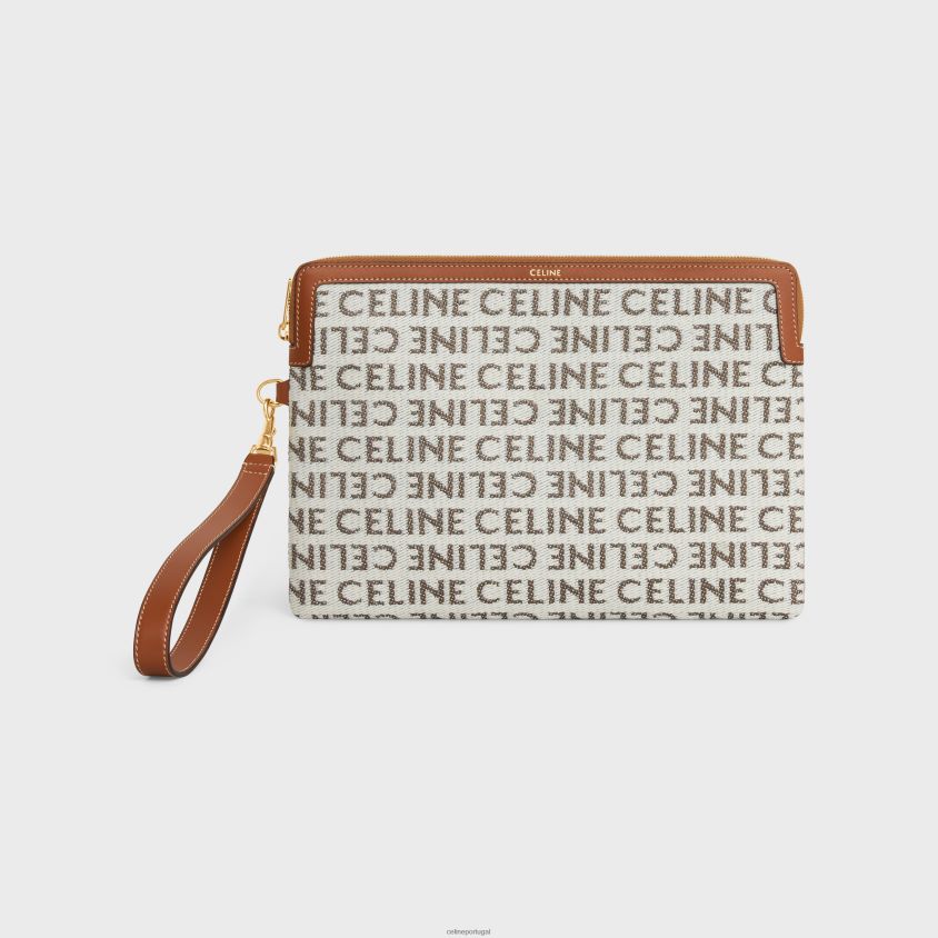 mulheres acessórios CELINE bolsa pequena com assinatura de alça em tecido integral e couro de bezerro natural/bronzeado T204R548