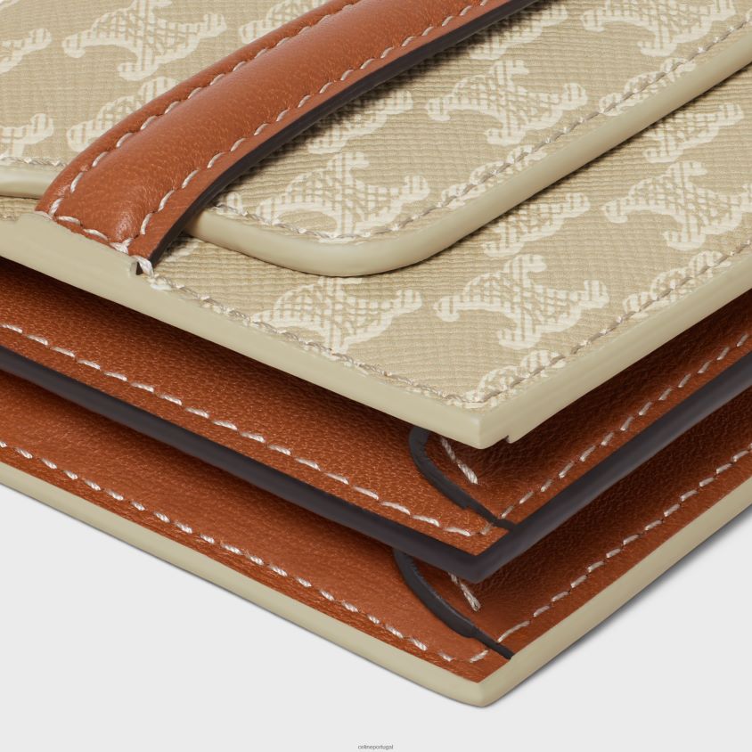 mulheres acessórios CELINE porta-cartões de visita em lona triomphe e pele de cordeiro Greg T204R502