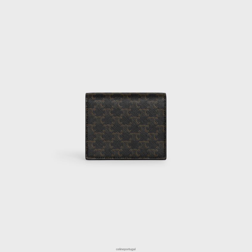 mulheres acessórios CELINE porta-cartões de visita em lona triomphe e pele de cordeiro bronzeado T204R501