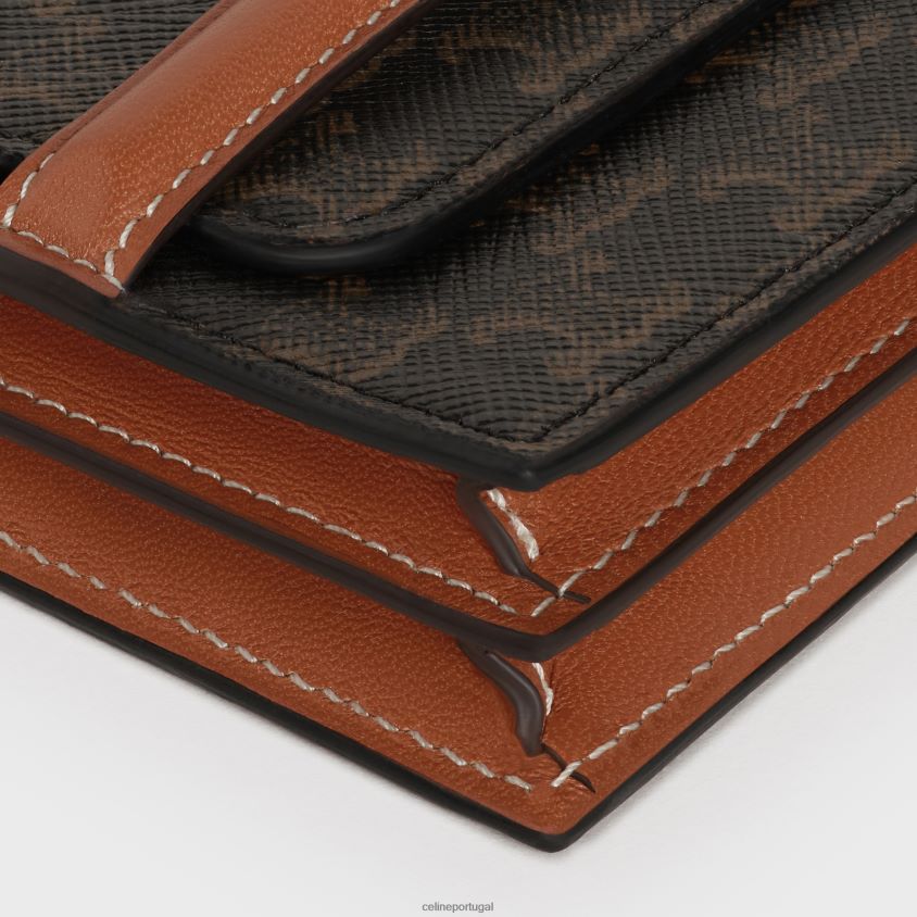 mulheres acessórios CELINE porta-cartões de visita em lona triomphe e pele de cordeiro bronzeado T204R501
