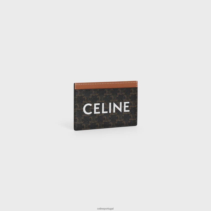 mulheres acessórios CELINE porta-cartões em tela triomphe com estampa bronzeado T204R491