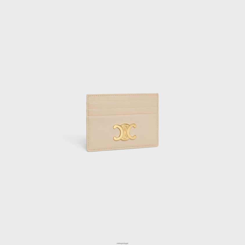 mulheres acessórios CELINE porta-cartões triomphe em couro de bezerro brilhante nu T204R489