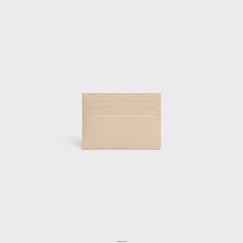 mulheres acessórios CELINE porta-cartões triomphe em couro de bezerro brilhante nu T204R489