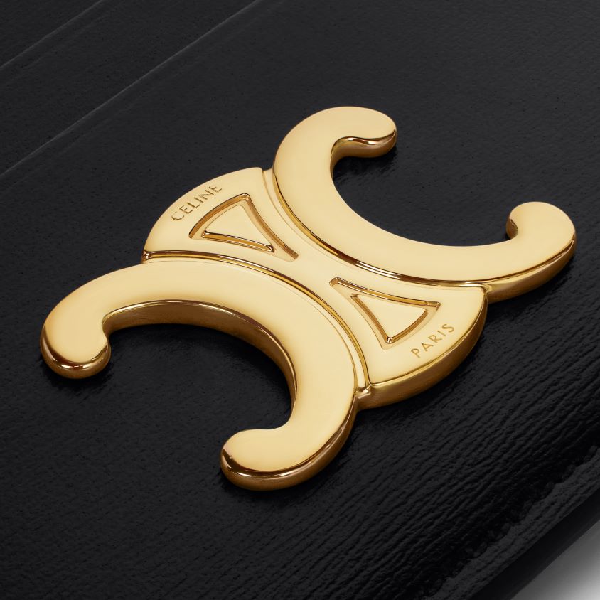 mulheres acessórios CELINE porta-cartões triomphe em couro de bezerro brilhante preto T204R486