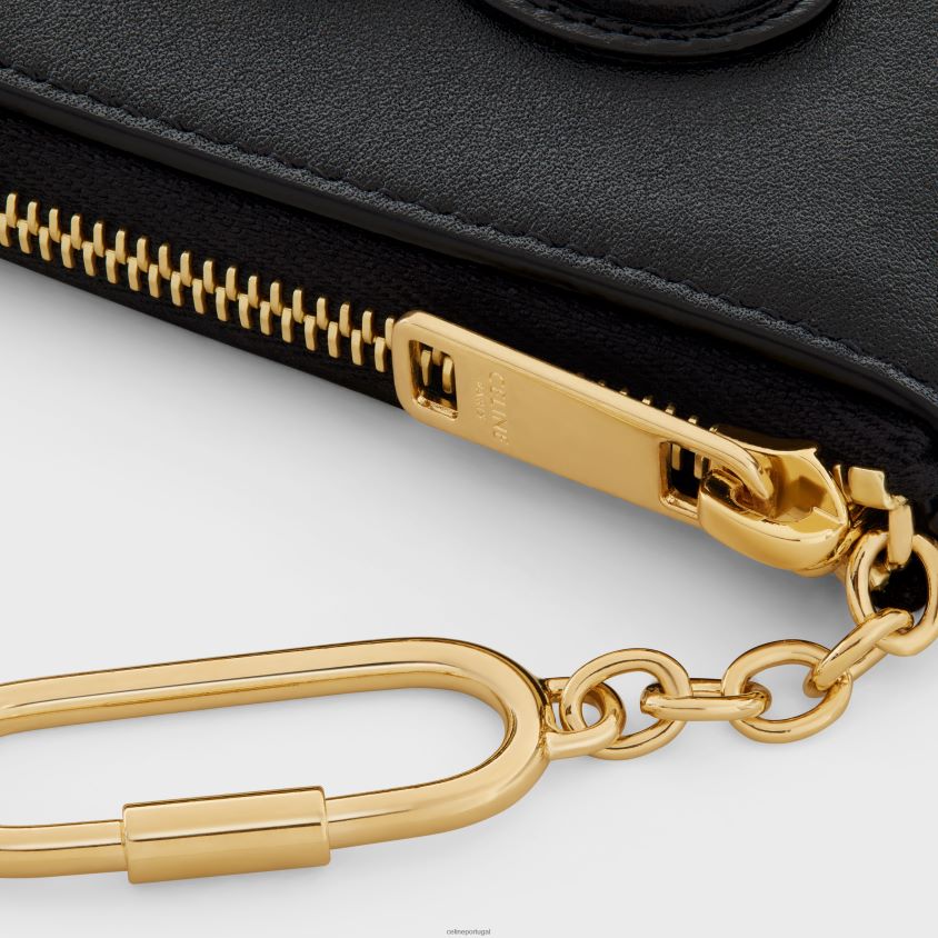 mulheres acessórios CELINE porta-moedas e cartões cuir triomphe em couro de bezerro liso preto T204R495