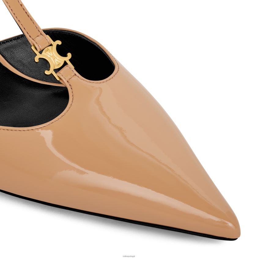 mulheres calçados CELINE bomba gatinho com alça em T em couro de bezerro envernizado capuccino T204R980