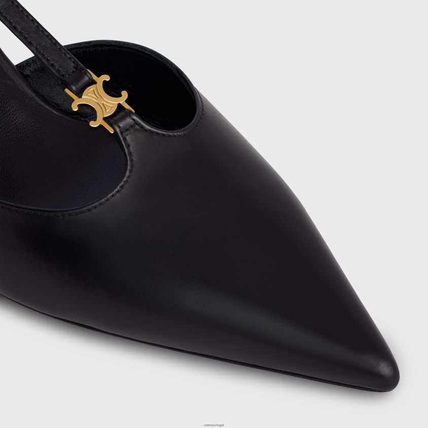 mulheres calçados CELINE bomba gatinho com alça t-bar em couro de bezerro preto T204R978