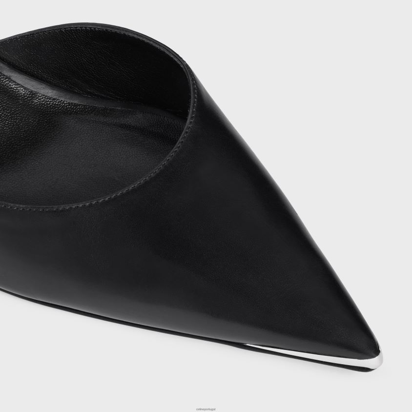 mulheres calçados CELINE gatinho com biqueira de metal em couro de bezerro preto T204R984