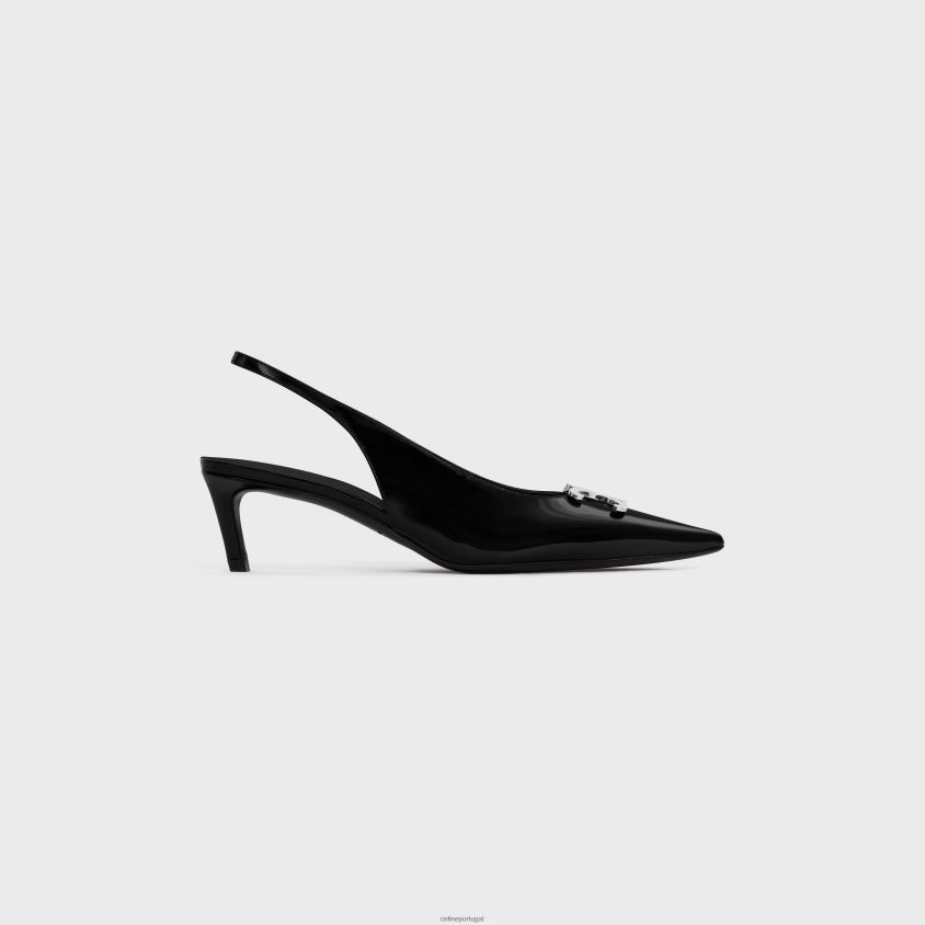 mulheres calçados CELINE slingback alma triomphe em couro de bezerro brilhante preto T204R977