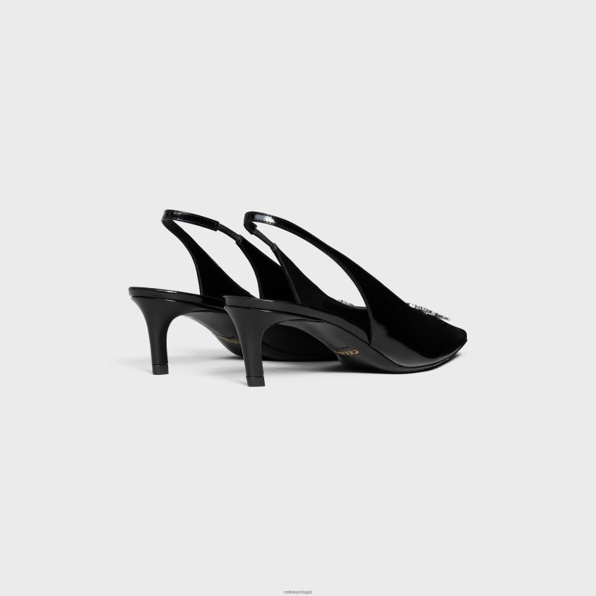 mulheres calçados CELINE slingback alma triomphe em couro de bezerro brilhante preto T204R977
