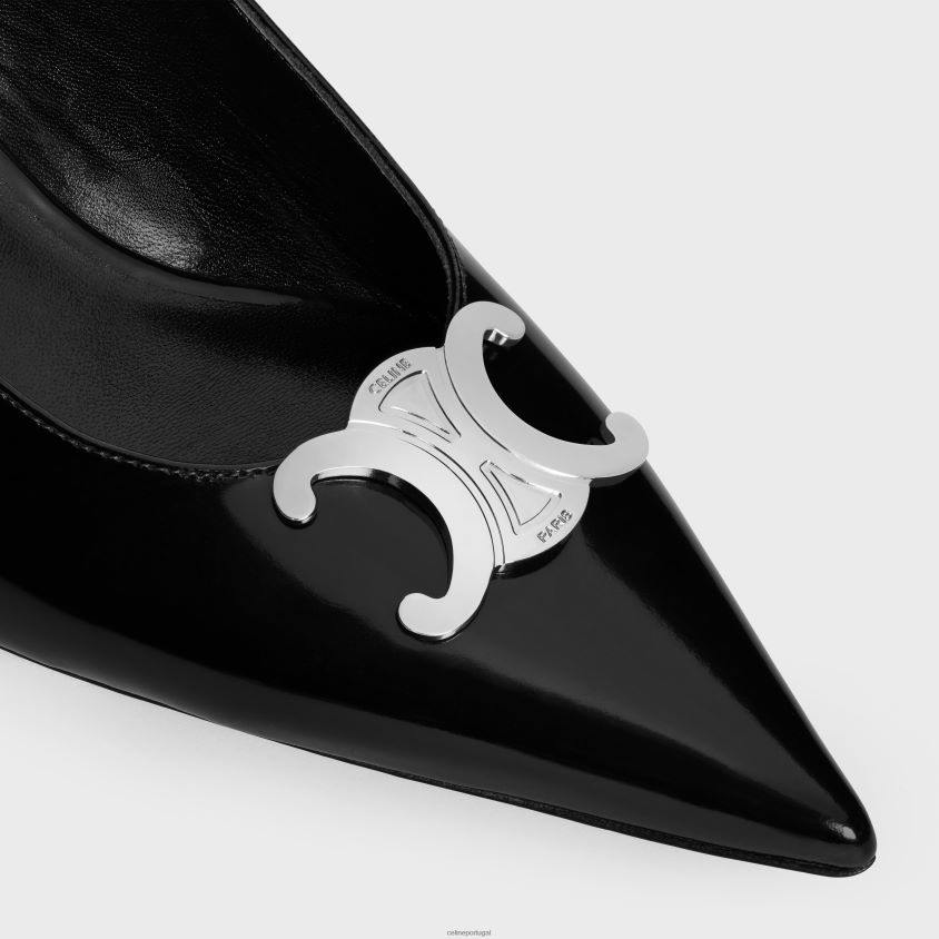 mulheres calçados CELINE slingback alma triomphe em couro de bezerro brilhante preto T204R977