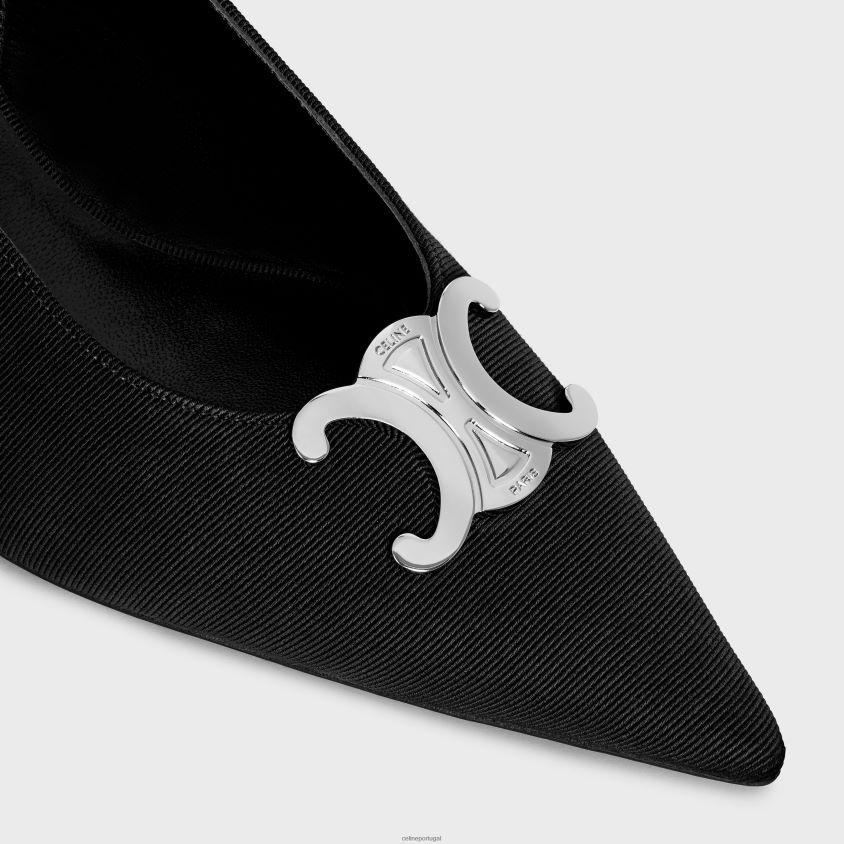 mulheres calçados CELINE slingback alma triomphe em gorgorão preto T204R976