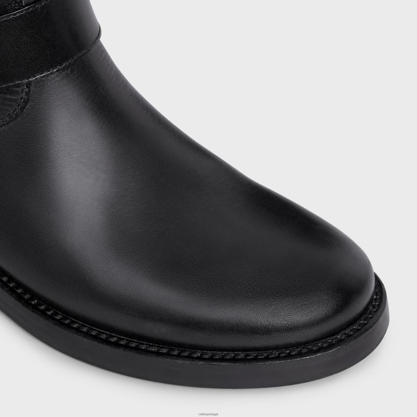 mulheres calçados CELINE bota biker mid com arnês em pele de bezerrobronzeamento vegetal preto T204R929