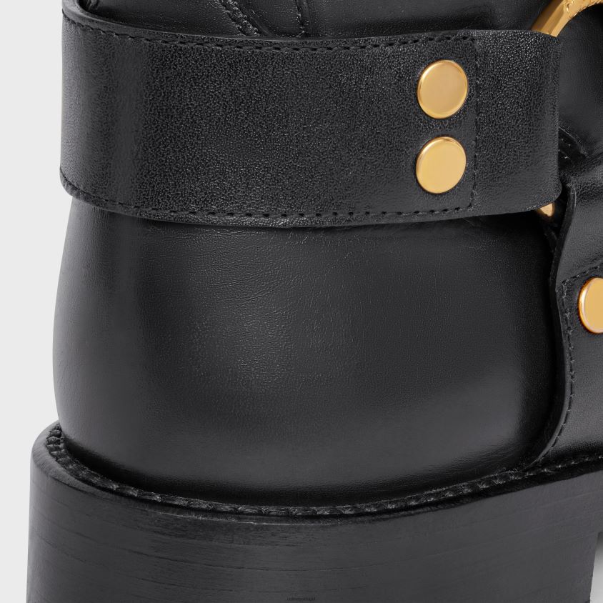 mulheres calçados CELINE bota biker mid com arnês em pele de bezerrobronzeamento vegetal preto T204R929