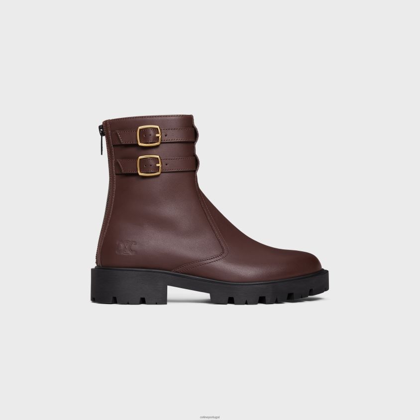 mulheres calçados CELINE bota margaret com zíper e fivela dupla em couro de bezerro ébano T204R953