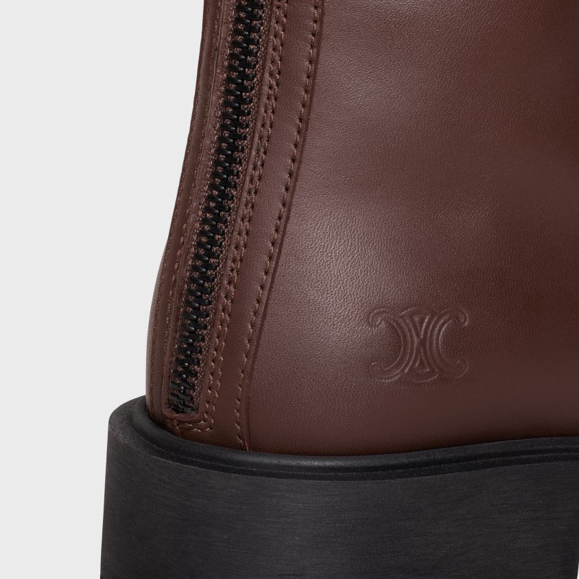 mulheres calçados CELINE bota margaret com zíper e fivela dupla em couro de bezerro ébano T204R953