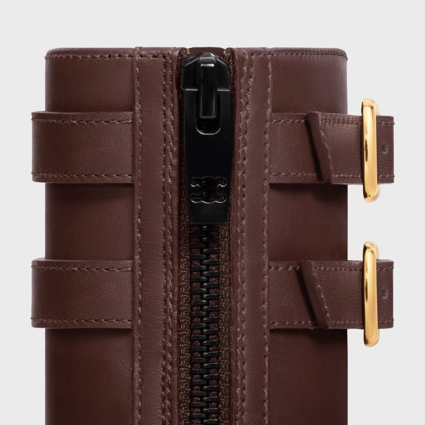 mulheres calçados CELINE bota margaret com zíper e fivela dupla em couro de bezerro ébano T204R953