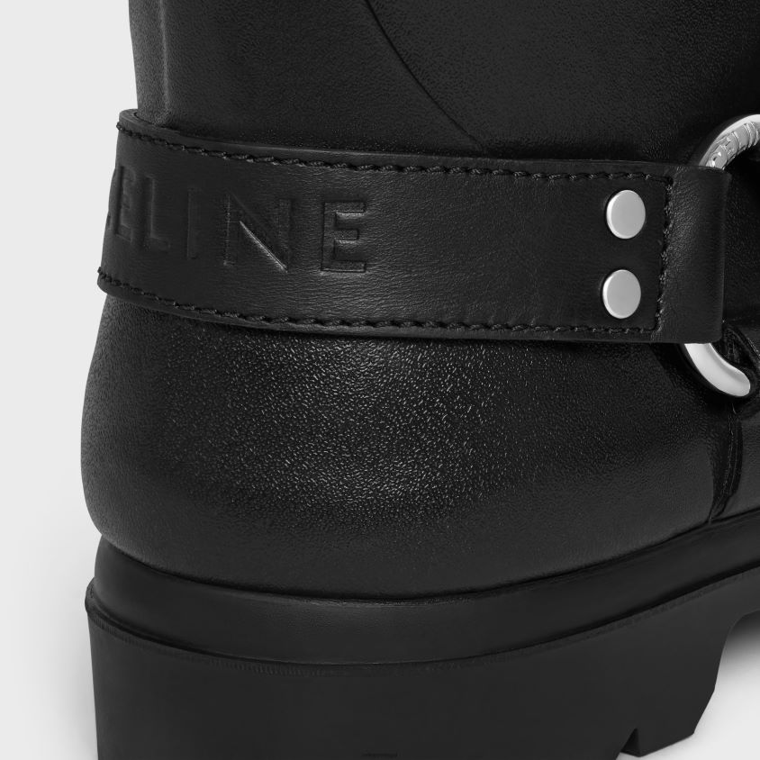 mulheres calçados CELINE botas de chuva média em borracha e couro de bezerro preto T204R930