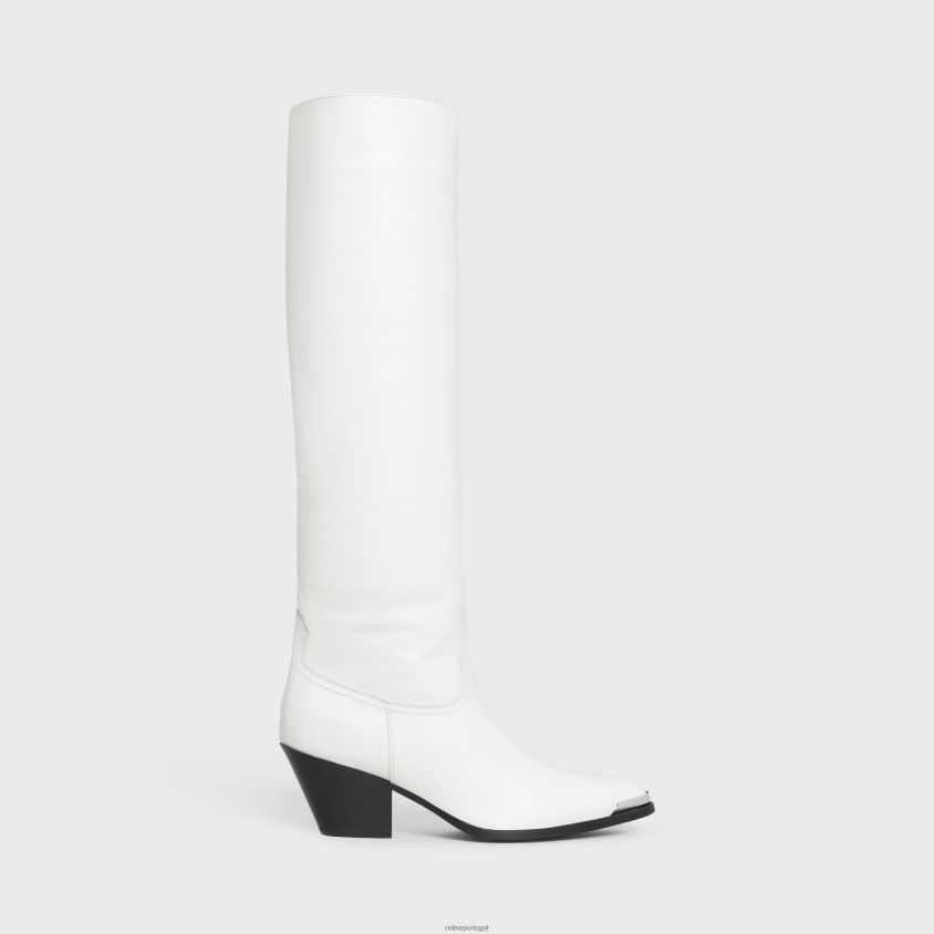 mulheres calçados CELINE botas lola botas altas western com biqueira de metal em couro de bezerro branco T204R928