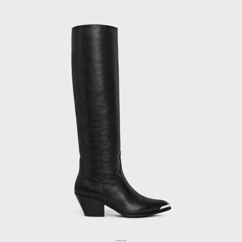 mulheres calçados CELINE botas lola botas altas western com biqueira de metal em couro de bezerro preto T204R927
