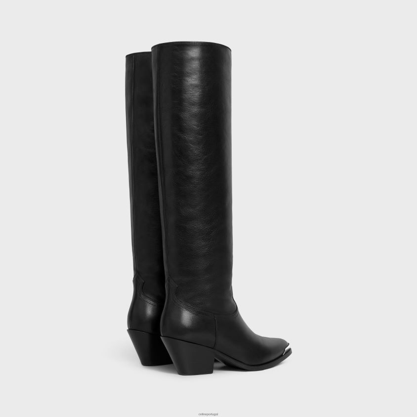 mulheres calçados CELINE botas lola botas altas western com biqueira de metal em couro de bezerro preto T204R927