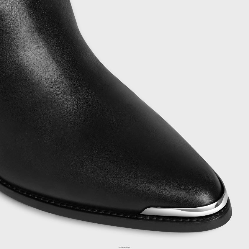 mulheres calçados CELINE botas lola botas altas western com biqueira de metal em couro de bezerro preto T204R927