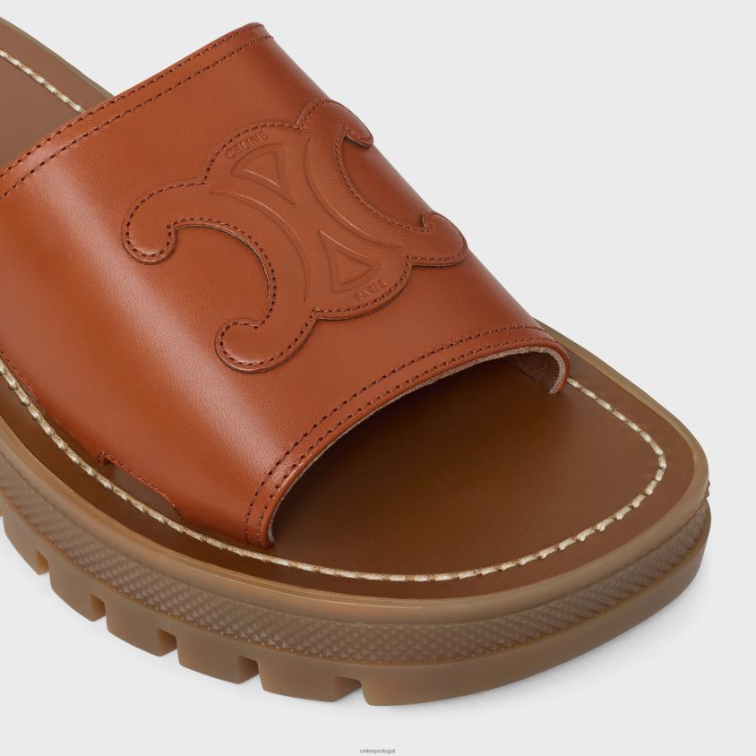 mulheres calçados CELINE clea triomphe slide em pele de bezerrovegetal ning bronzeado T204R995