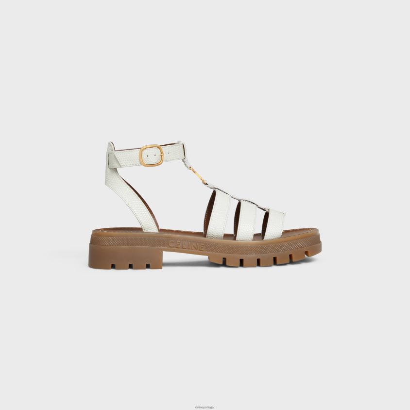 mulheres calçados CELINE sandália gladiadora clea triomphe em couro de bezerro estampado com lagarto luz amarela T204R938